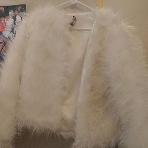 white furry jacket
